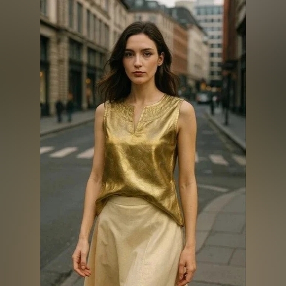 Tory Burch Tops - Tory Burch Silk Blend Luxe Gold Metallic Top $350 Stephanie Collection. Like New